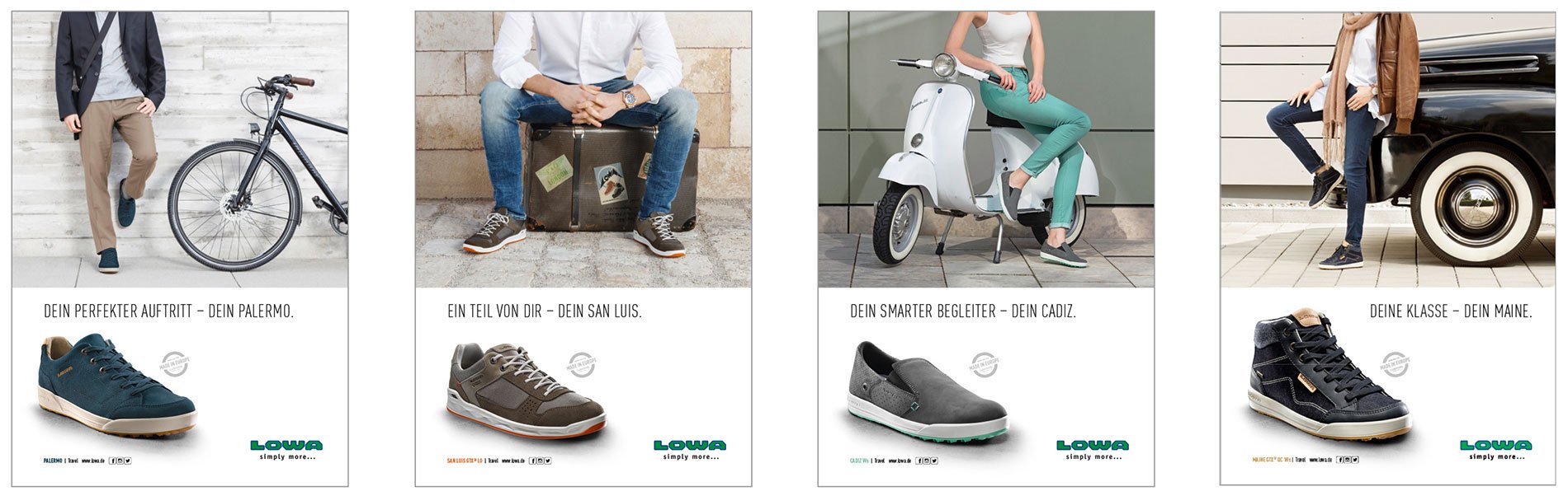LOWA Travel Kampagne Anzeigen Kollage